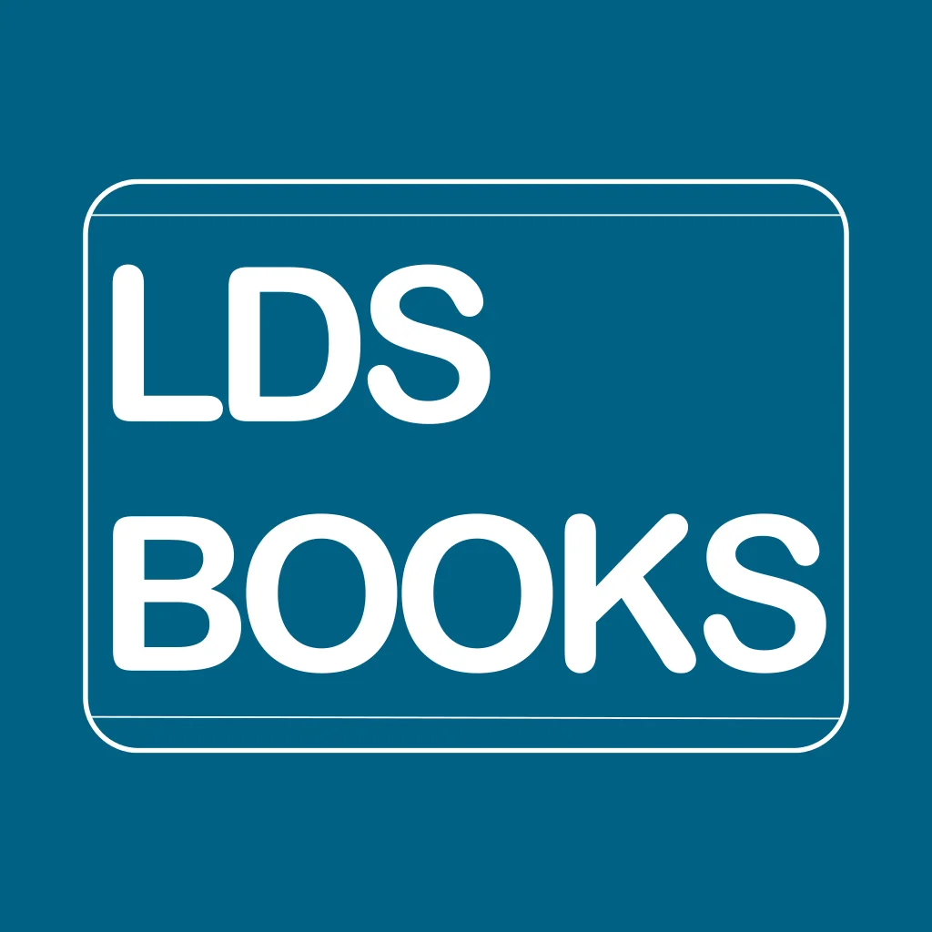 LDS Books App-Symbol – weißer Schriftzug auf petrolfarbenem Hintergrund